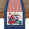 Linen table runner with USA gnome and blue truck design on rustic wood surface - America Theme Gnomes Blue Truck (ZQ108-6) / 33*183cm