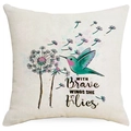 Floral dandelion pillow case with hummingbird design and inspirational quote - Brave Wings Hummingbird Style (DYM302-5) / 45x45 Linen Single Side Without Core