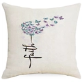 Linen dandelion pillow case featuring colorful butterflies and Faith text design - Faith Butterfly Swarm Style (DYM302-7) / 45x45 Linen Single Side Without Core