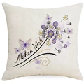 Linen dandelion pillow cover with purple butterflies and 'Make a Wish' artistic print - Make a Wish Purple Dandelion Style (DYM302-9) / 45x45 Linen Single Side Without Core