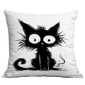 Minimalist square throw pillow cover featuring an artistic hand-drawn black cat print - Single-Sided Print No Insert / Artistic Black Cat Hand-drawn Style (CDR305-2)