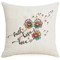 Linen cushion cover with dandelion print and faith hope love lettering on white background - Faith Hope Love Watercolor Dandelion Style (DYM302-15) / 45x45 Linen Single Side Without Core