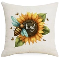 Federa quadrata con girasole, ape e scritta kind su tessuto in lino beige - Stile Girasole Ape Kind (DYM298-2) / 45*45cm Lino Lato Singolo Senza Interno