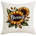 Square sunflower throw pillow cover with Blessed text and leopard print accents - Sunflower Blessed Style (DYM298-5) / 45*45cm Linen Single Sided Without Core