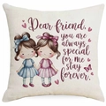 Leinen Kissenhülle mit Best Friend Illustration und herzlichen Zitaten für Sofas - Little Girls Holding Hands Illustration Style (DYM319-9) / 45x45cm (Einseitiger Druck, Ohne Füllung)