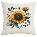 Square sunflower pillowcase with Bloom With Grace quote and yellow floral pattern - Sunflower Bloom with Grace Style (DYM298-6) / 45*45cm Linen Single Sided Without Core