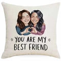 Leinen-Kissenbezug mit Best Friend Aquarell-Illustration und emotionalem Zitat - Freundinnen Umarmung und Herz Aquarell Stil (DYM319-10) / 45x45cm (Einseitiger Druck, Ohne Füllung)