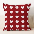 Modern red square pillowcase with white heart patterns on a light-colored sofa - White Heart Pattern (CDR236-9)