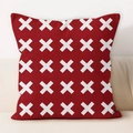 Close-up of deep red pillow cover with white geometric X-patterns on a light sofa - Cross Geometric Pattern (CDR236-7)