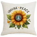 Square beige cotton linen pillowcase with yellow sunflower and Choose Peace print - Sunflower Choose Peace Style (DYM298-7) / 45*45cm Linen Single Sided Without Core