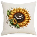 Square sunflower throw pillow cover in off-white fabric with Faith script design - Sunflower Faith Style (DYM298-8) / 45*45cm Linen Single Sided Without Core