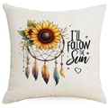 Sunflower dreamcatcher pillow cover in cream linen fabric with I'll Follow The Sun text - Follow the Sun Dreamcatcher Style (DYM298-10) / 45*45cm Linen Single Sided Without Core