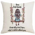 Leinen-Kissenbezug mit Mädchen-Illustration und Best Friend-Zitat für das Sofa - Mädchen auf Schaukel Rückansicht Zitat Stil (DYM319-12) / 45x45cm (Einseitiger Druck, Ohne Füllung)