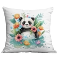 Federa cuscino panda carino con decorazione floreale acquerello per l'estate - Peluche Corto Lato Singolo Senza Anima / Stile Panda e Floreale (CDR298-1)