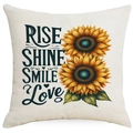 Square beige linen sunflower pillow cover with Rise Shine Smile Love text design - Rise Shine Smile Love Style (DYM298-15) / 45*45cm Linen Single Sided Without Core