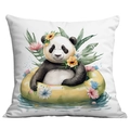 Federa per cuscino bianca quadrata con simpatico panda e ciambella floreale per l'estate - Peluche Corto Lato Singolo Senza Anima / Stile Panda e Foglie Tropicali (CDR298-3)