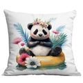 Federa per cuscino con panda cartone animato, ghirlanda di fiori e ciambella - Peluche Corto Lato Singolo Senza Anima / Stile Panda Sport Acquatici Estivi (CDR298-4)
