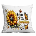 Weißer Kissenbezug mit Sonnenblume, Schmetterlingen und You are my Sunshine Text - Polyester Einseitig Ohne Kissenkern / Sonnenblume Schmetterling Du Bist Mein Sonnenschein (DLD2-2)