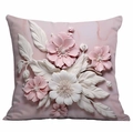 Detail view of 3D floral cushion cover with elegant pink marble texture and relief flowers - Marble Background Style (DLD4-20)