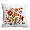 Fodera per cuscino bianca con ricamo floreale vivace in stile folk rosso e arancio - Fiori Rosso Arancio (CDR300-1) / Stampa Singola Faccia Senza Interno