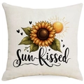 Sunflower pattern throw pillow cover in beige cotton linen with Sun Kissed print - Sun Kissed Sunflower Style (DYM298-18) / 45*45cm Linen Single Sided Without Core