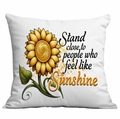 Quadratischer Kissenbezug mit Sonnenblume und dekorativem Spruch auf weißem Canvas - Polyester Einseitig Ohne Kissenkern / Sonnenblume Nah am Sonnenschein (DLD2-4)