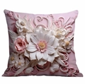3D embossed floral throw pillow cover with elegant pink and white flower relief patterns - Large White Main Flower (DLD4-15)