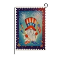 Double-sided burlap garden flag featuring a patriotic gnome with US flags and stand - Hyq80-27