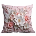 Detailed relief of 3D layered pink and white flowers on a soft decorative pillow case - Full Rose Style (DLD4-13)