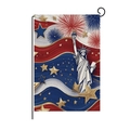 Patriotic garden flag with Statue of Liberty and fireworks on a black metal hanger stand - Hyq80-1