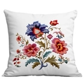 Floral embroidery white cushion cover with colorful pink and blue flowers for sofa - Single-Sided Print No Insert