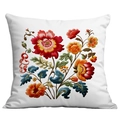 White square pillow cover with embroidered style floral pattern in red and orange tones - Colorful Retro Floral (CDR300-9) / Single-Sided Print No Insert