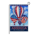 US Independence Day garden flag with patriotic hot air balloons and America the Beautiful text - Hyq80-8