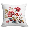White square pillow cover with vibrant floral embroidery in a classic European folk art style - Single-Sided Print No Insert