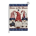 Patriotic USA Independence Day garden flag with three gnomes and metal pole stand - Home of the Brave Three Gnomes Style (HYQ80-9)