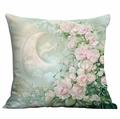Dreamy floral throw pillow cover with crescent moon and pink roses on light green base - Crescent Rose Bush Style (DLD3-18) / 45*45cm Single-sided Without Core