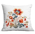 White square cushion cover featuring vibrant orange floral embroidery and green leaves - Single-Sided Print No Insert