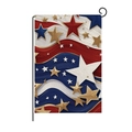 Double-sided USA garden flag with stars and stripes pattern including a black metal stand - 3D Stars Wave Style (HYQ80-12)