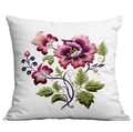White square pillowcase with elegant purple flower embroidery for sofa decoration - Single-Sided Print No Insert