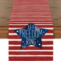 Linen table runner with Independence Day stripes and Let Freedom Ring star design - 33*183cm