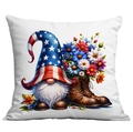 Patriotic gnome pillowcase with American flag elements and colorful flowers in boots - 45x45cm Single Sided Printing / Gnome and Colorful Flower Boots (CDR302-8)