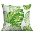 Fodera per cuscino quadrata con stampa di foglie di monstera verde su sfondo bianco - Stampa Monstera Verde (CDR283-2)