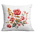 White square cushion cover with embroidered red floral patterns for sofa decor - Bright Multicolor Heads (CDR300-19) / Single-Sided Print No Insert