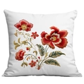 White square cushion cover with red floral embroidery design for home decor - Red Orange Floral (CDR300-21) / Single-Sided Print No Insert