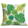 Fodera per cuscino tropicale con foglia di monstera e motivo a mezzitoni verde su bianco - Piante Moderne a Pois (CDR283-4)