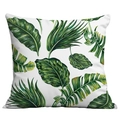 Square cushion cover with vibrant green tropical palm leaves and banana leaf print - Emerald Mixed Leaves (CDR283-5)