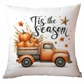 White Halloween pumpkin pillow cover with vintage orange truck and Tis the Season text - Vintage Pickup Maple Leaf Style (TDLD87-21)