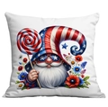 Patriotic gnome pillow cover with stars and stripes holding a lollipop on white base - 45x45cm Single Sided Printing / Gnome with Lollipop and Flowers (CDR302-14)