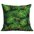 Tropical monstera and palm leaf print square pillow case on a black background - Black Background Broadleaf (CDR283-6)