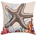 Linen square pillow cover with starfish and coral design on clean white background - Single-Sided Linen Without Core
